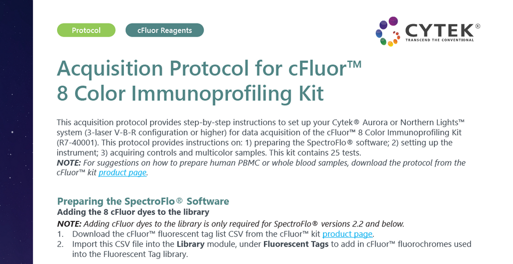 Acquisition Protocol for cFluor™ 8 Color Immunoprofiling Kit | Cytek ...