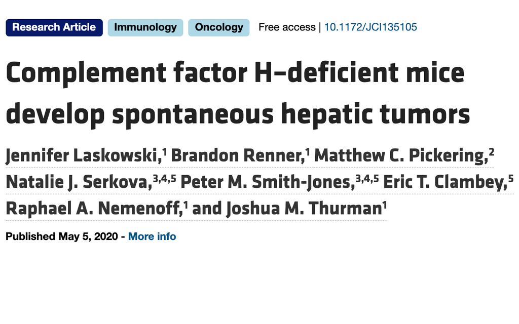 Complement factor H-deficient mice develop spontaneous hepatic tumors ...