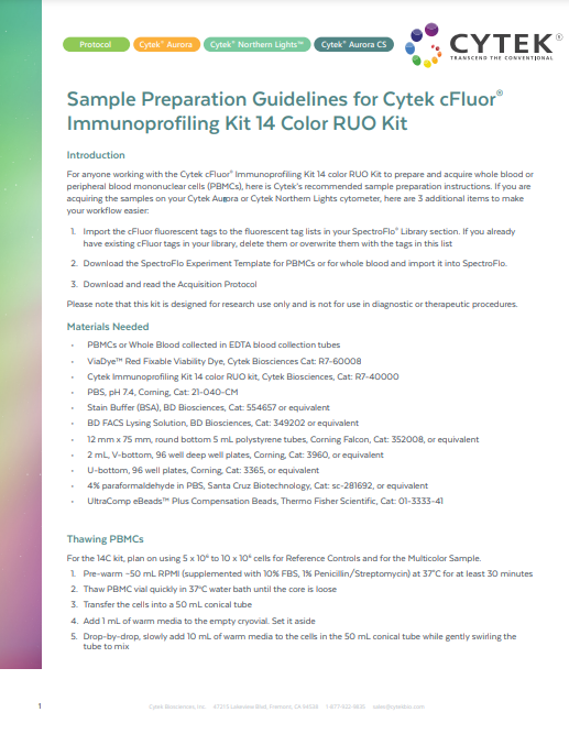 Sample Preparation Guidelines for Cytek cFluor® Immunoprofiling Kit 14 ...